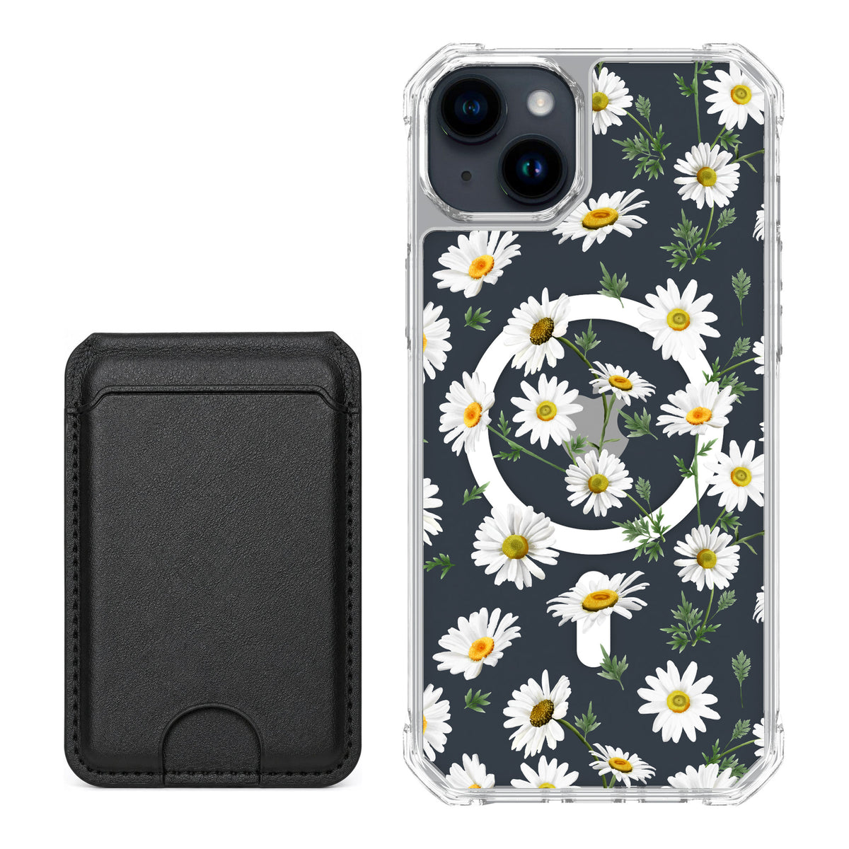 Scooch MagCase Daisies for iPhone 15 Plus — Black MagWallet Bundle