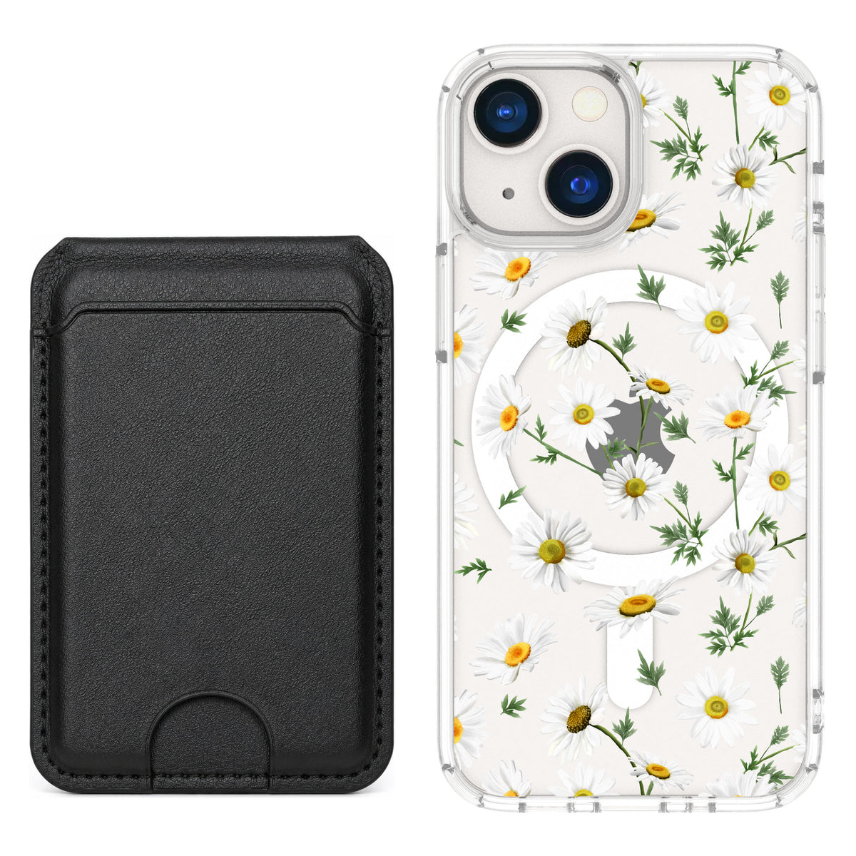 Scooch MagCase Daisies for iPhone 13 mini — Black MagWallet Bundle