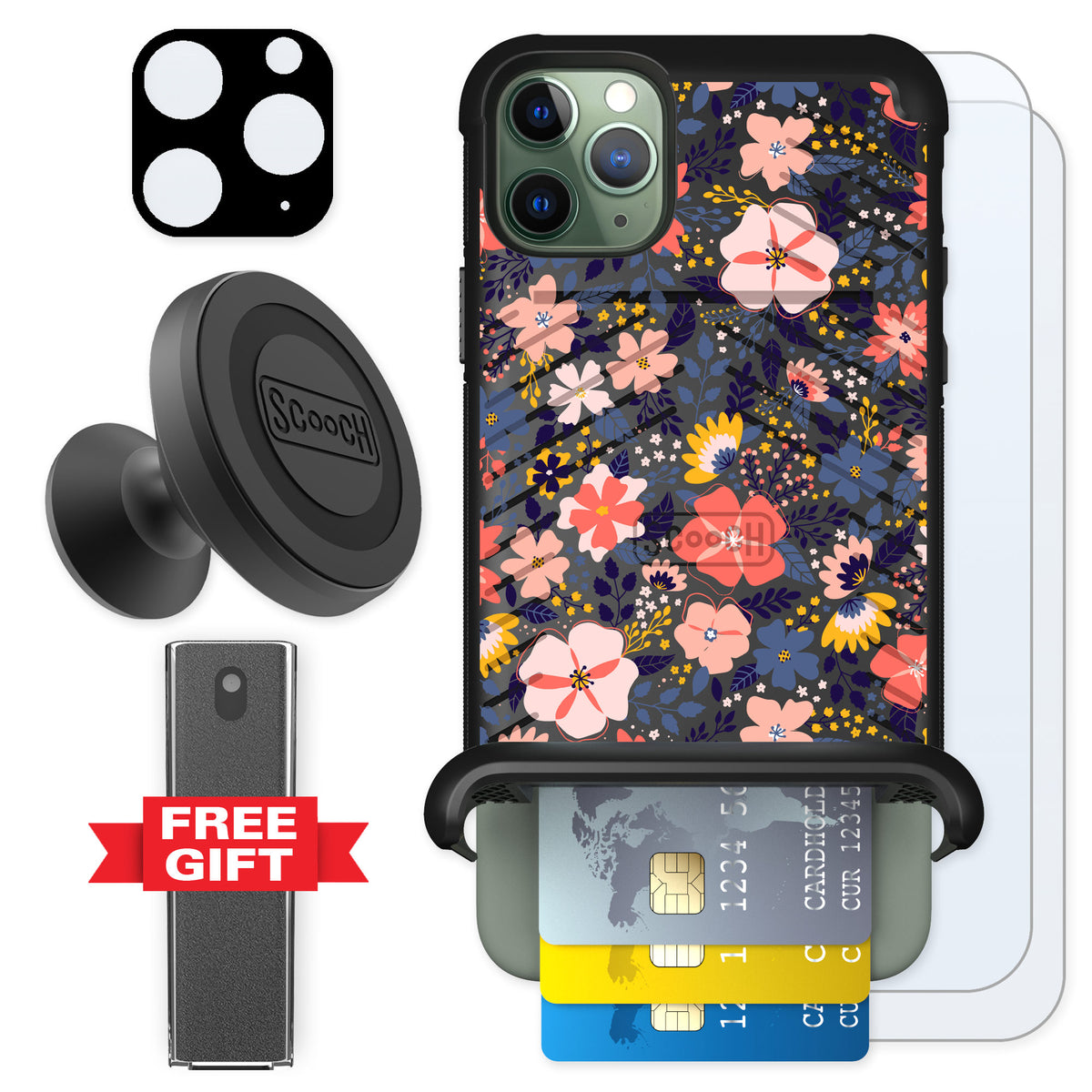 Scooch Wingmate Wildflowers for iPhone 11 Pro Max — Defender Bundle