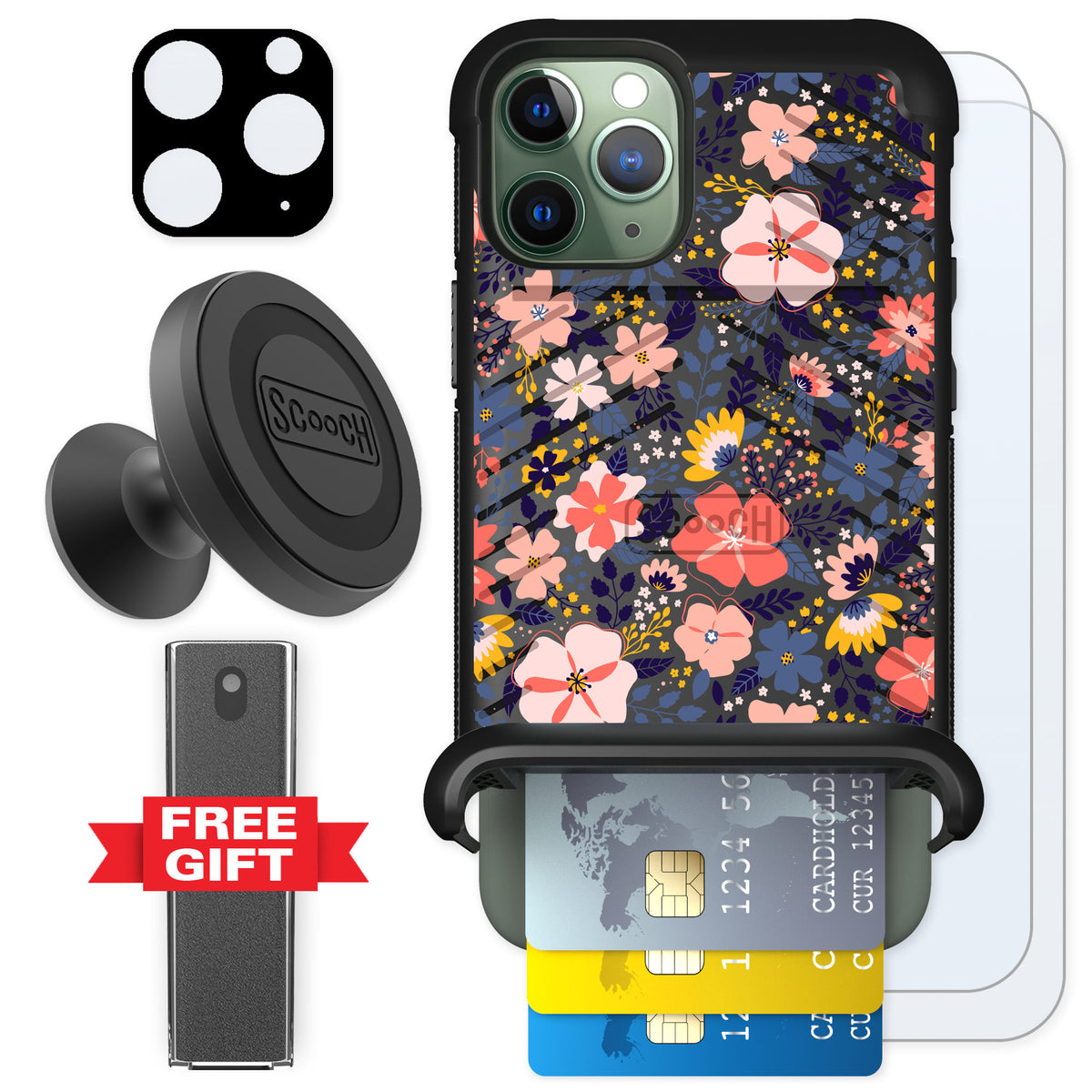 Scooch Wingmate Wildflowers for iPhone 11 Pro — Defender Bundle