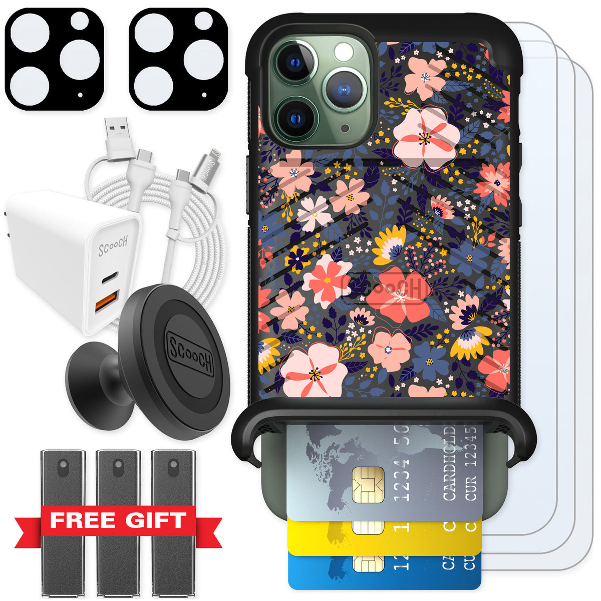 Scooch Wingmate Wildflowers for iPhone 11 Pro — Ultimate Bundle