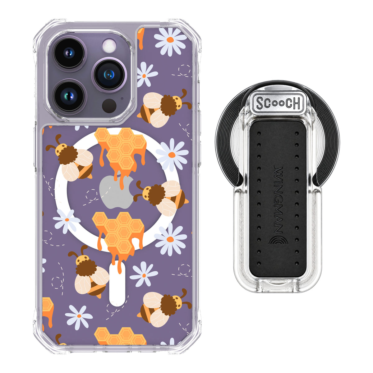 Scooch MagCase Honey Bees for iPhone 14 Pro — MagSafe Wingback Bundle - Clear