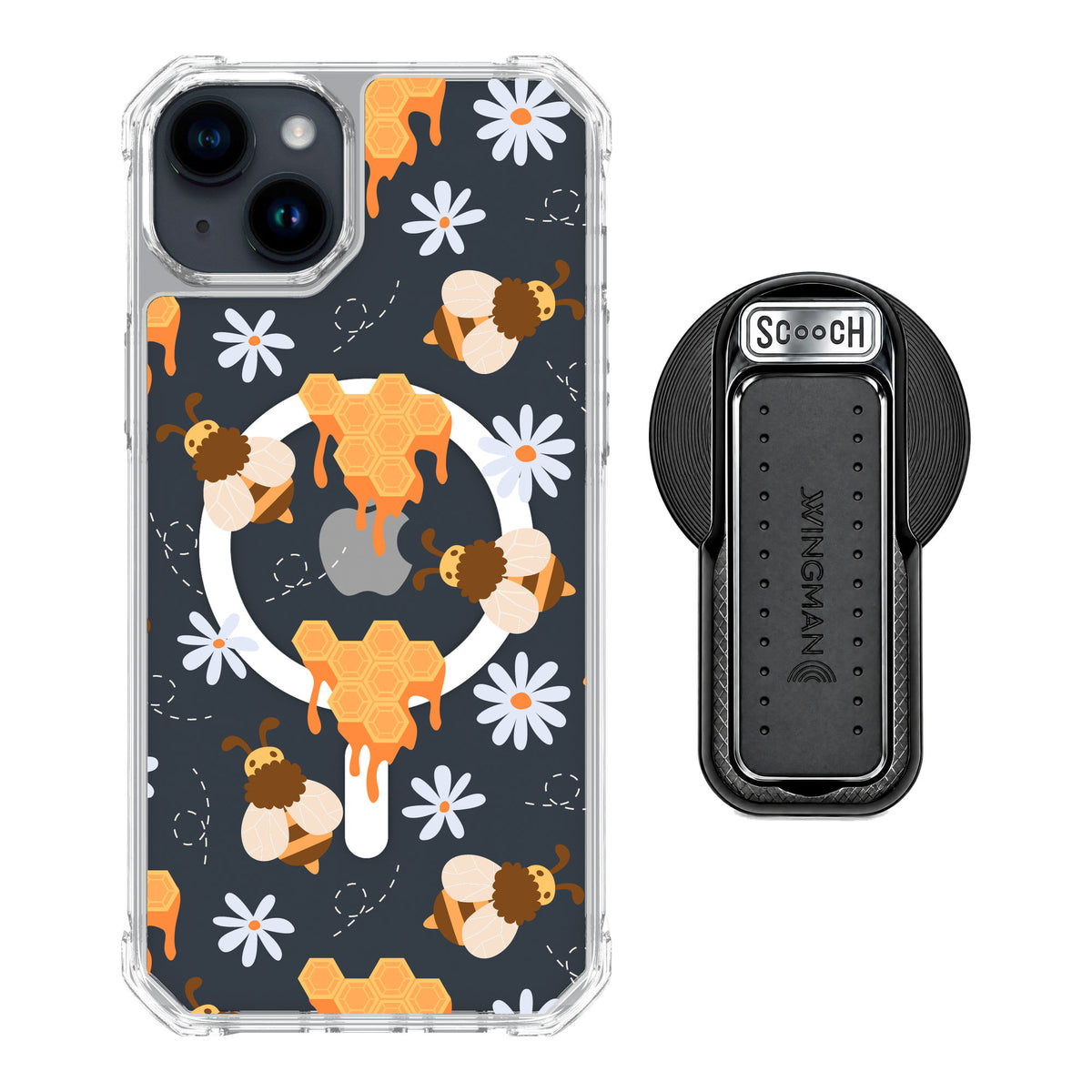 Scooch MagCase Honey Bees for iPhone 15 Plus — MagSafe Wingback Bundle - Black