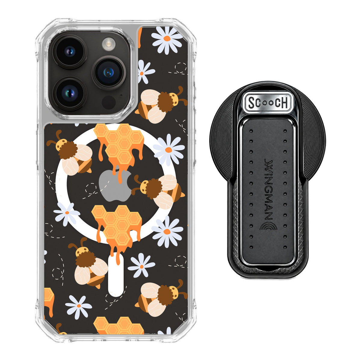 Scooch MagCase Honey Bees for iPhone 15 Pro — MagSafe Wingback Bundle - Black