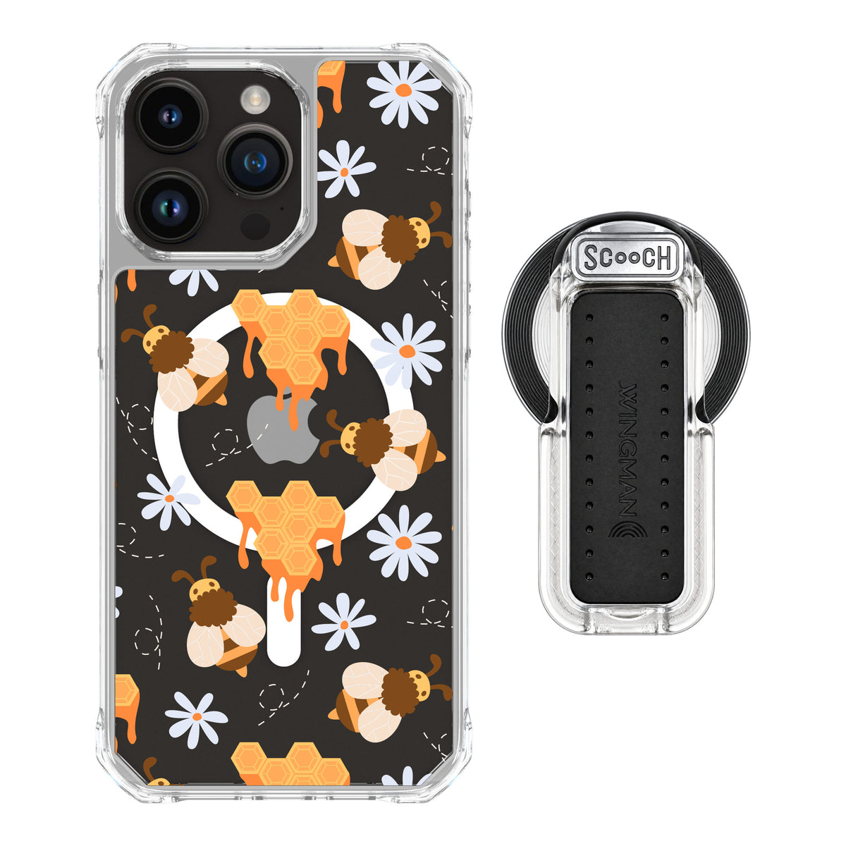 Scooch MagCase Honey Bees for iPhone 15 Pro Max — MagSafe Wingback Bundle - Clear