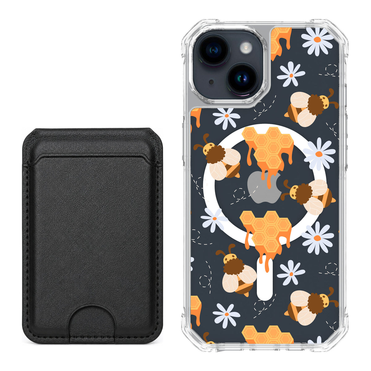 Scooch MagCase Honey Bees for iPhone 15 — Black MagWallet Bundle