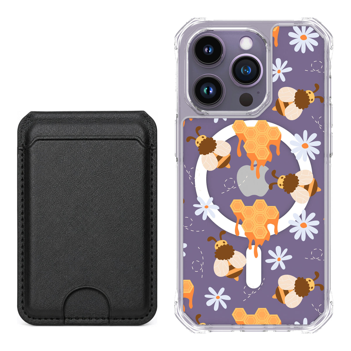 Scooch MagCase Honey Bees for iPhone 14 Pro — Black MagWallet Bundle