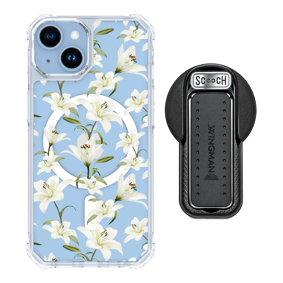 Scooch MagCase Lilies for iPhone 14 — MagSafe Wingback Bundle - Black