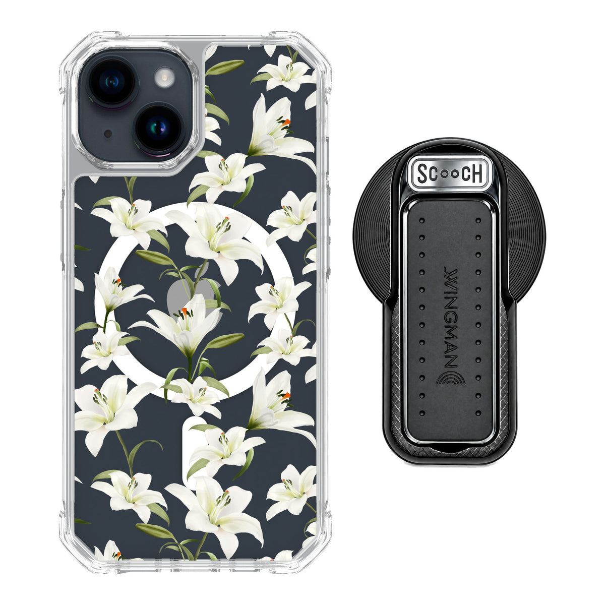 Scooch MagCase Lilies for iPhone 15 — MagSafe Wingback Bundle - Black