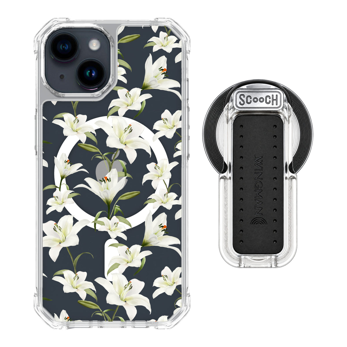 Scooch MagCase Lilies for iPhone 15 — MagSafe Wingback Bundle - Clear