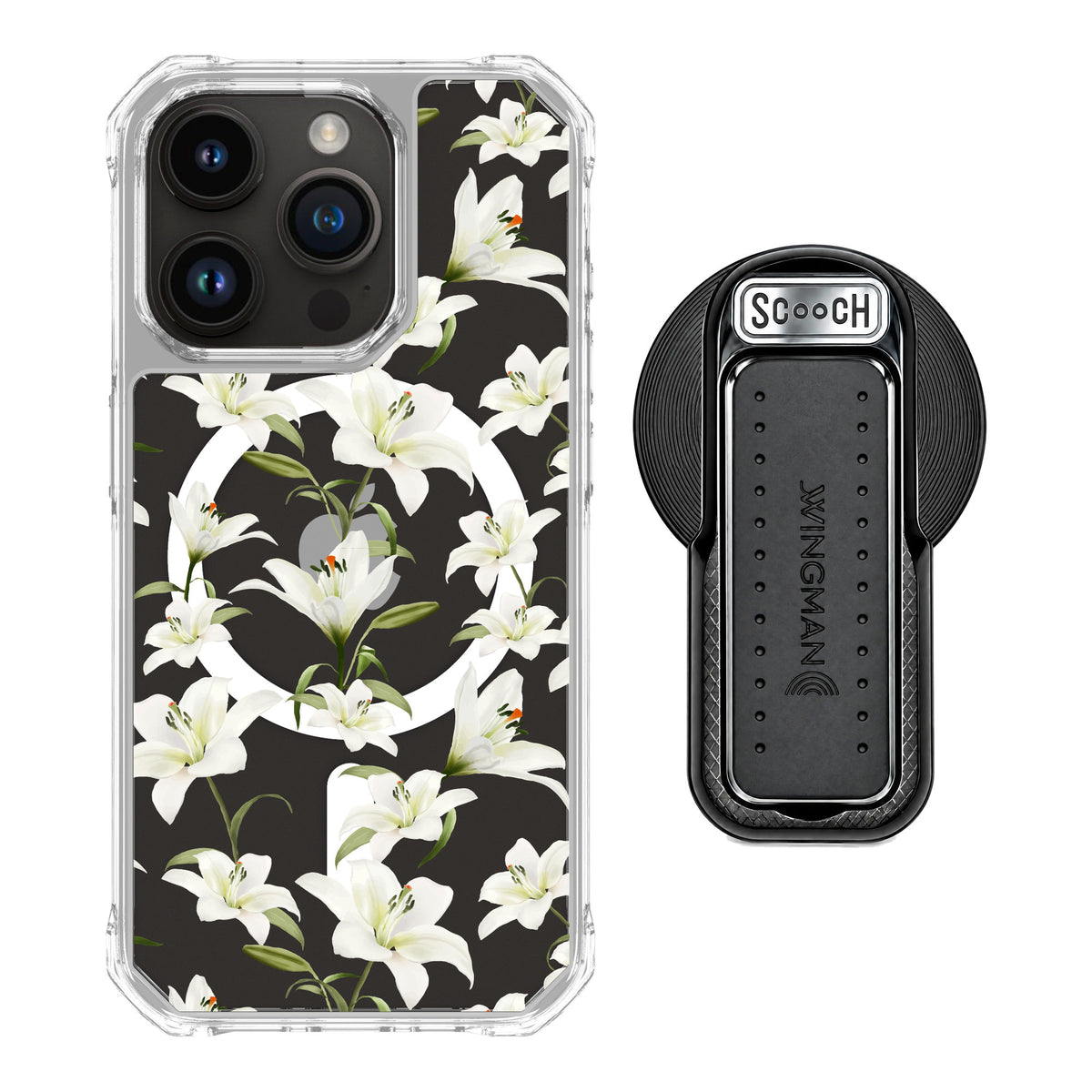 Scooch MagCase Lilies for iPhone 15 Pro — MagSafe Wingback Bundle - Black