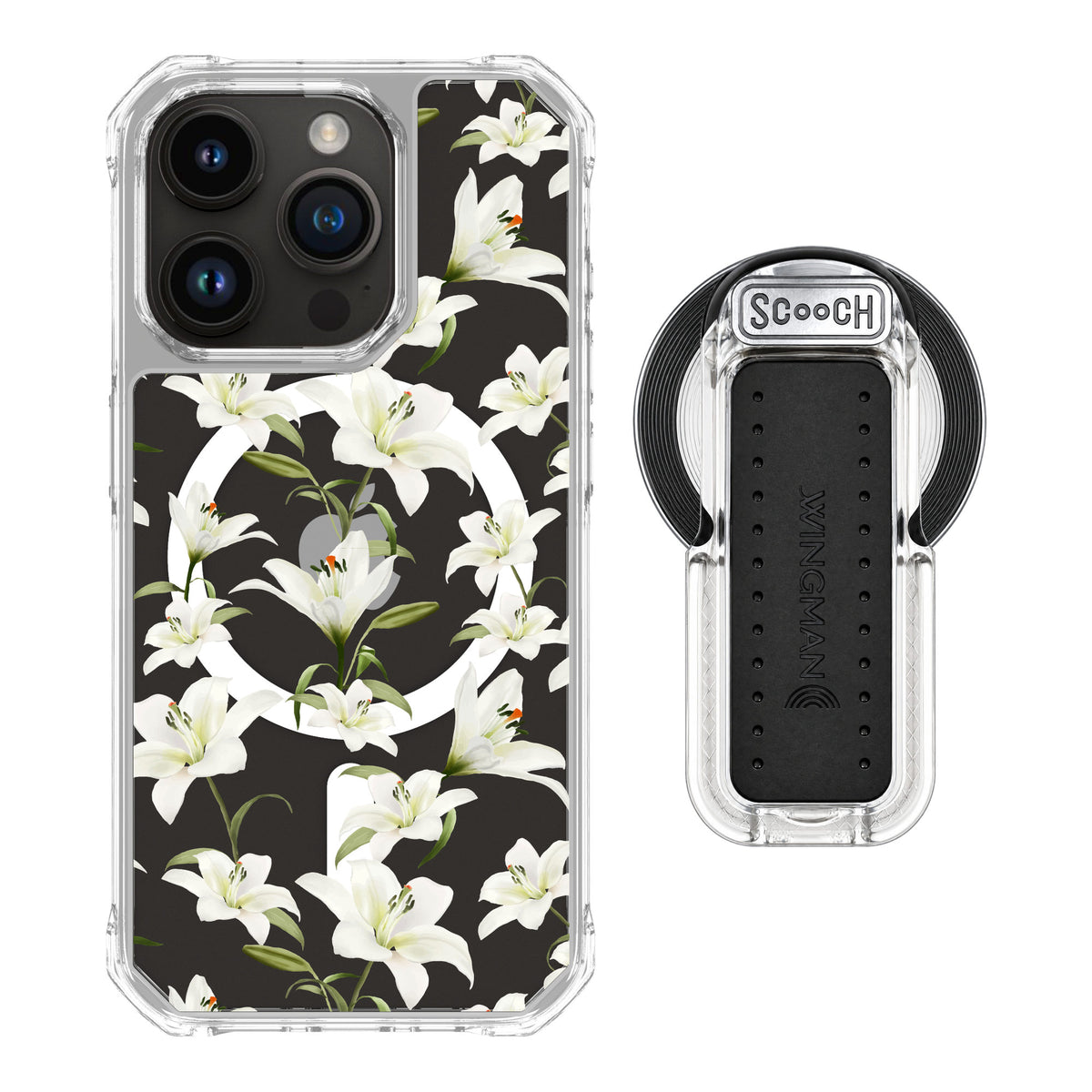 Scooch MagCase Lilies for iPhone 15 Pro — MagSafe Wingback Bundle - Clear