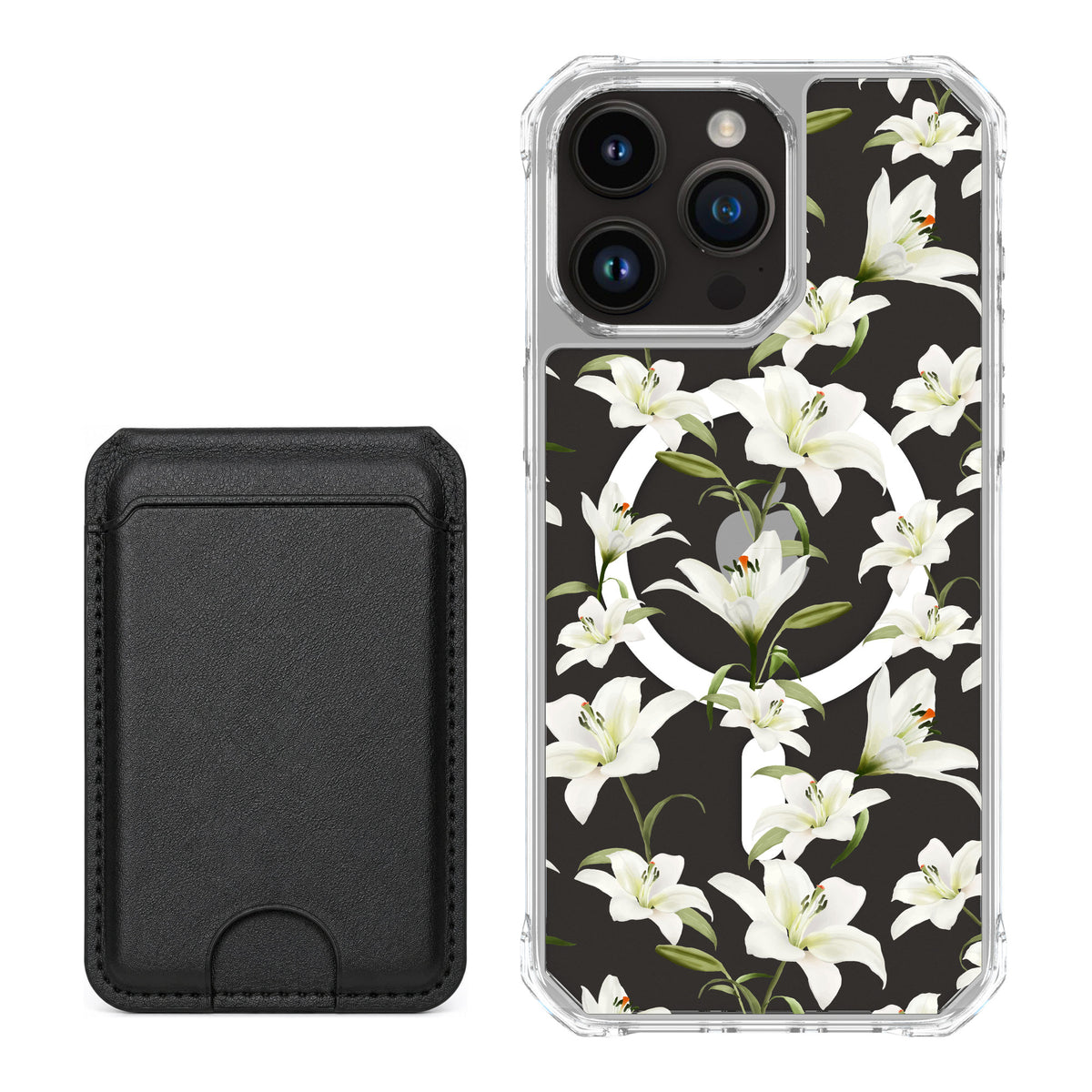 Scooch MagCase Lilies for iPhone 15 Pro Max — Black MagWallet Bundle