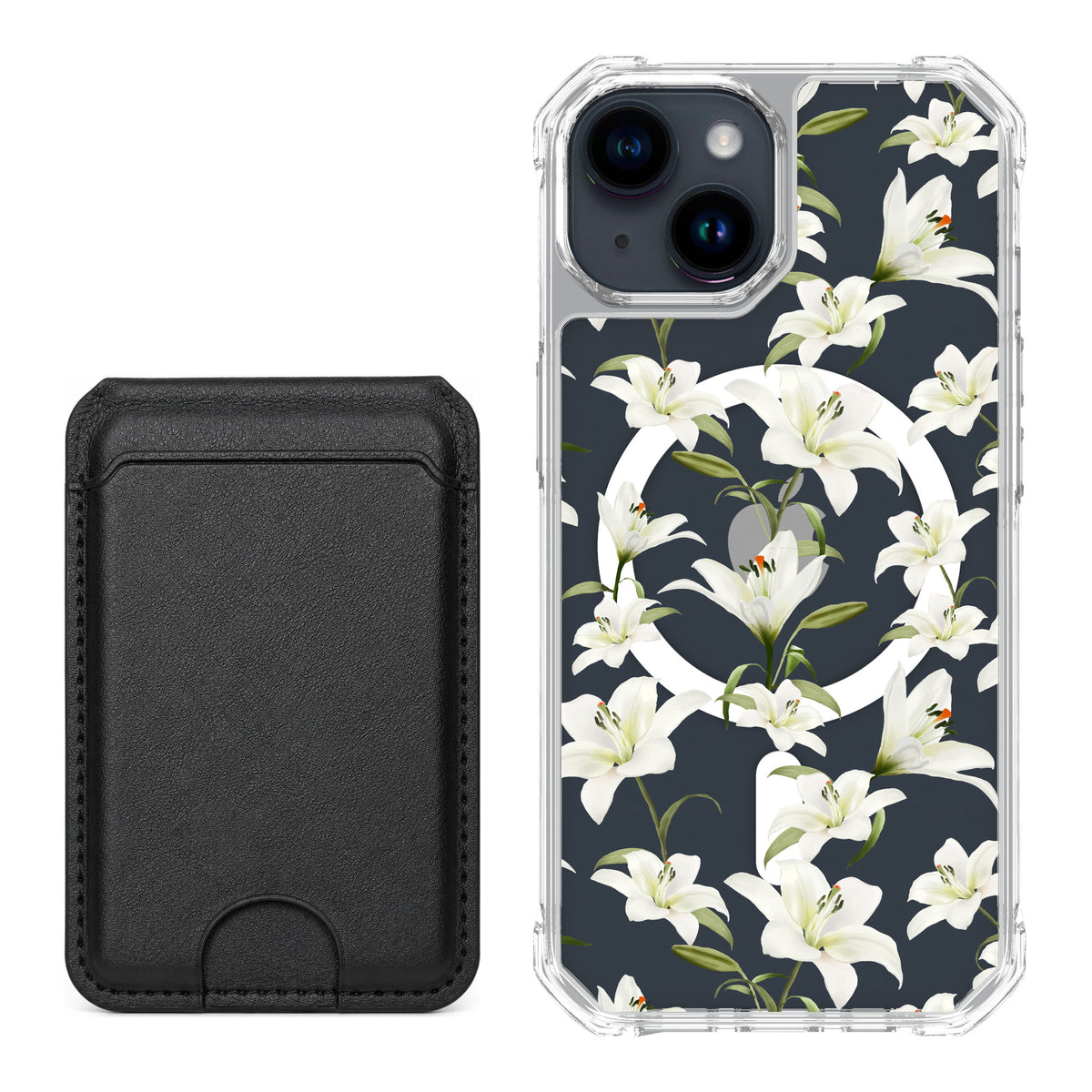 Scooch MagCase Lilies for iPhone 15 — Black MagWallet Bundle