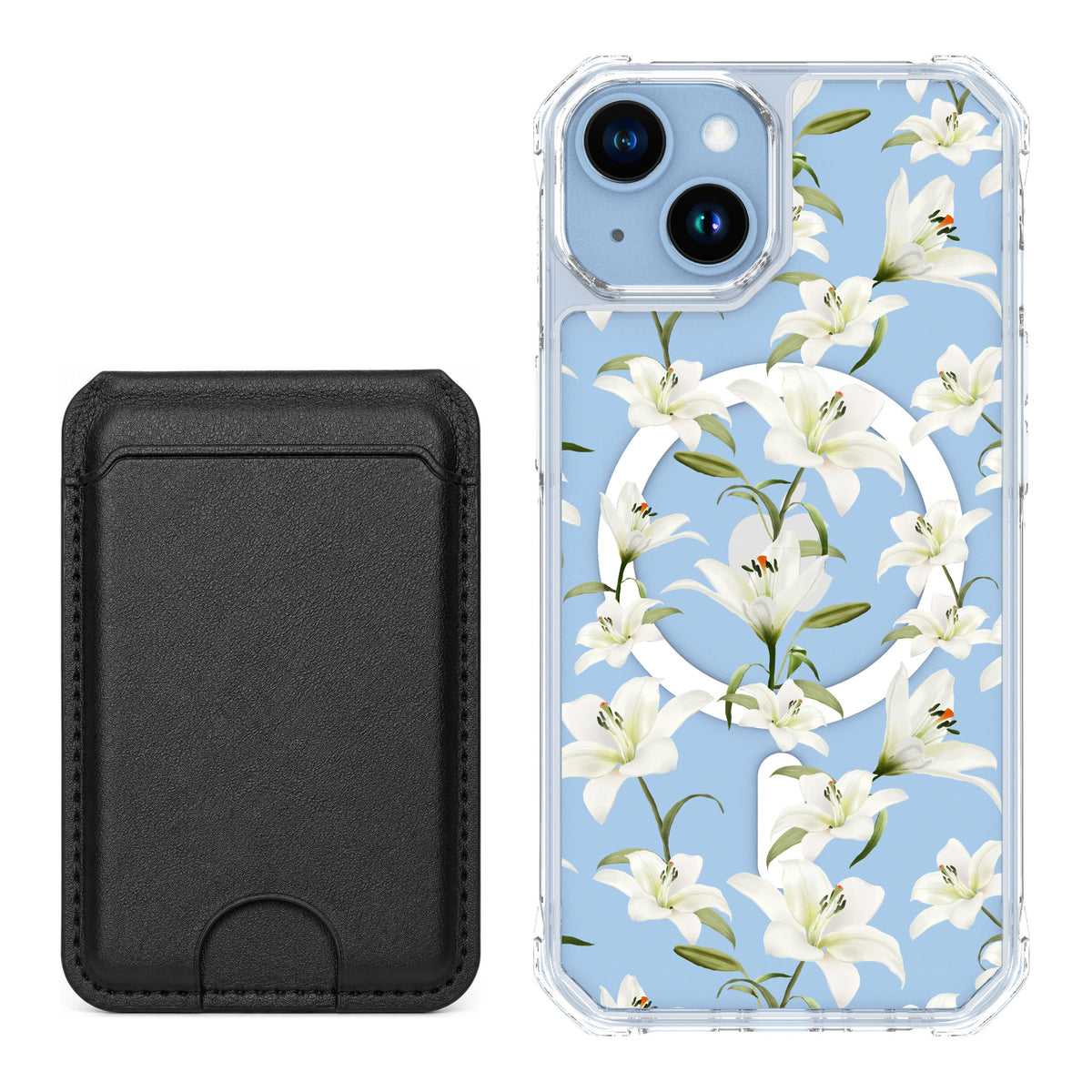 Scooch MagCase Lilies for iPhone 14 — Black MagWallet Bundle