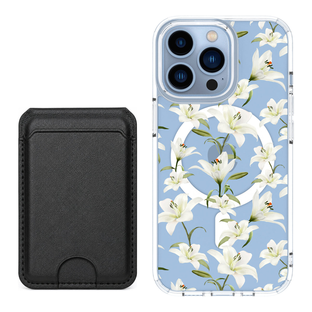 Scooch MagCase Lilies for iPhone 13 Pro — Black MagWallet Bundle