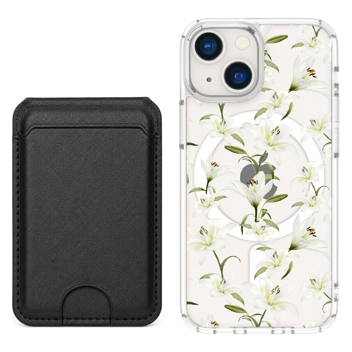 Scooch MagCase Lilies for iPhone 13 mini — Black MagWallet Bundle