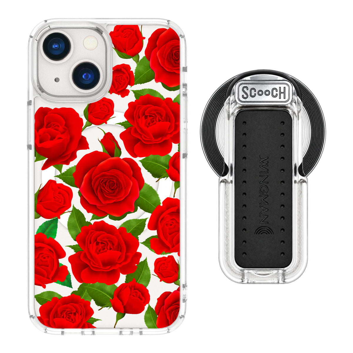 Scooch MagCase Rose Garden for iPhone 13 mini — MagSafe Wingback Bundle - Clear