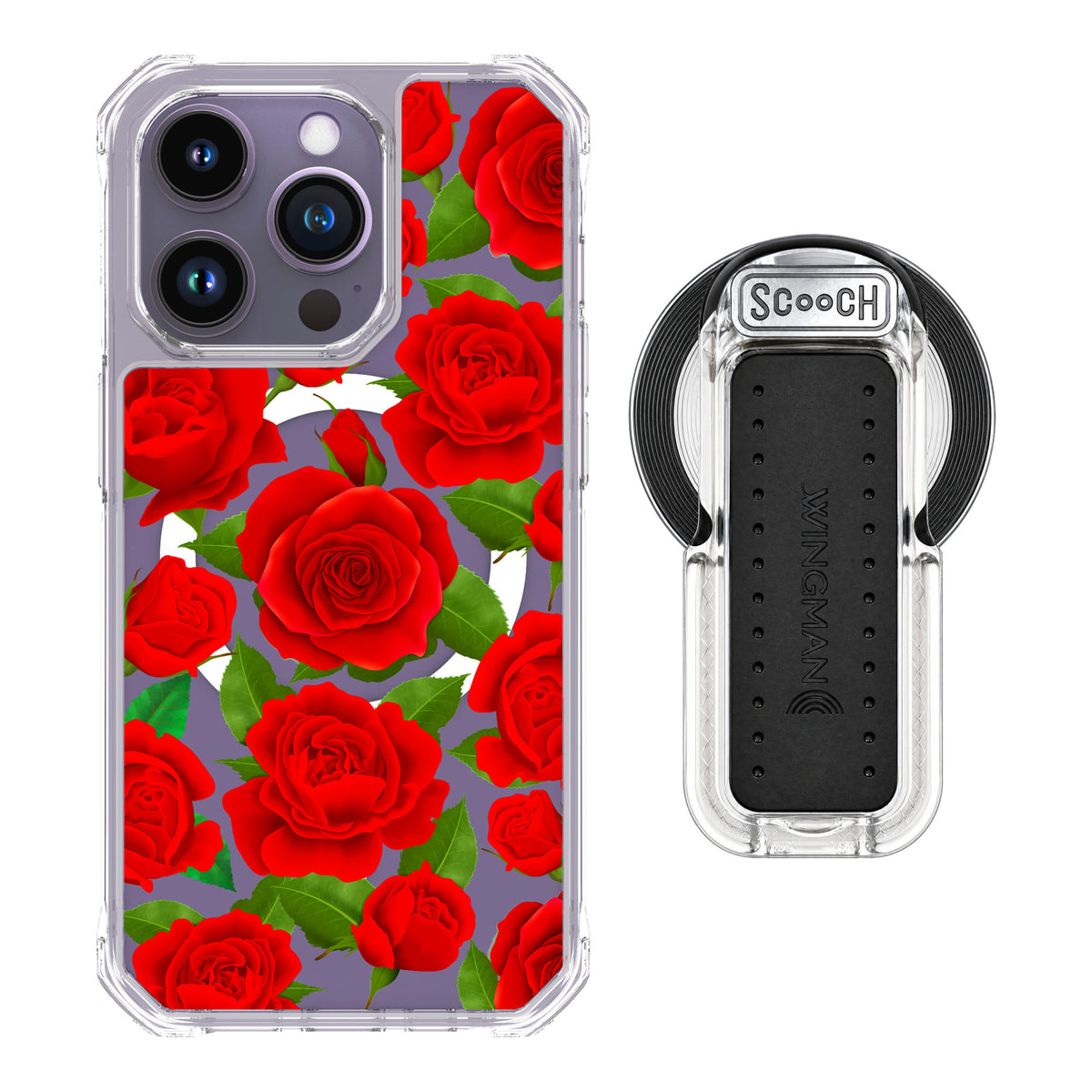 Scooch MagCase Rose Garden for iPhone 14 Pro — MagSafe Wingback Bundle - Clear