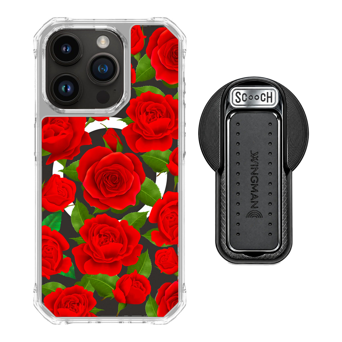 Scooch MagCase Rose Garden for iPhone 15 Pro — MagSafe Wingback Bundle - Black