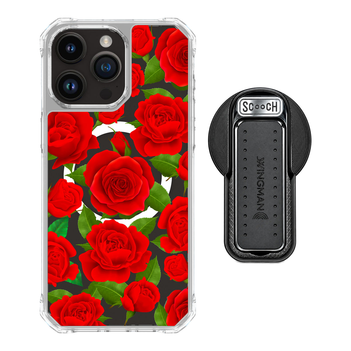 Scooch MagCase Rose Garden for iPhone 15 Pro Max — MagSafe Wingback Bundle - Black