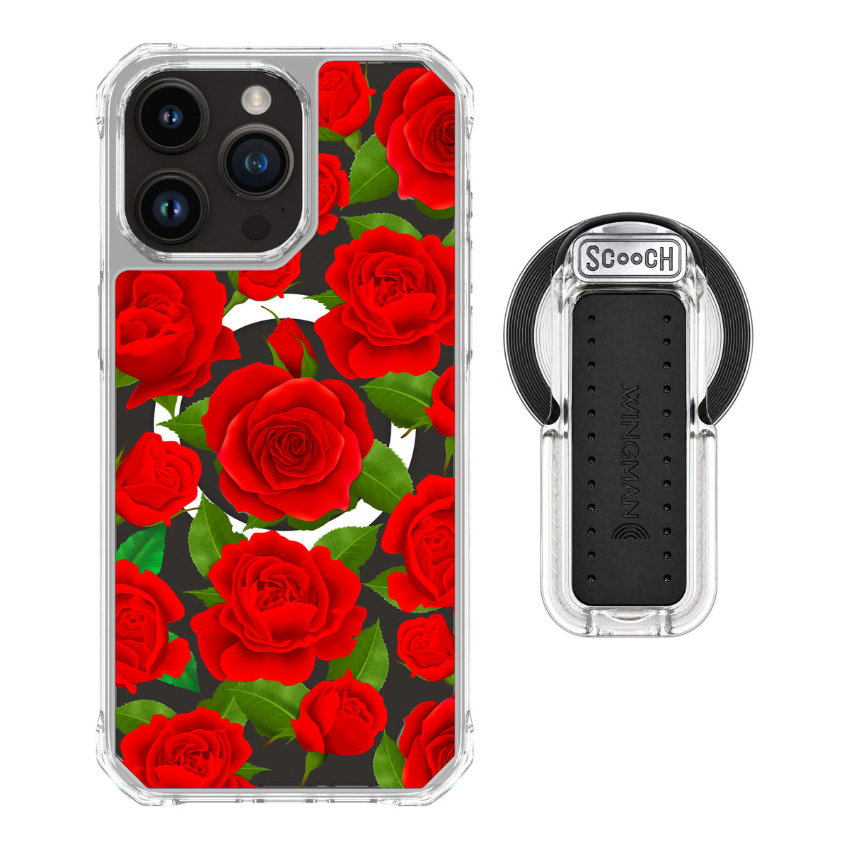 Scooch MagCase Rose Garden for iPhone 15 Pro Max — MagSafe Wingback Bundle - Clear