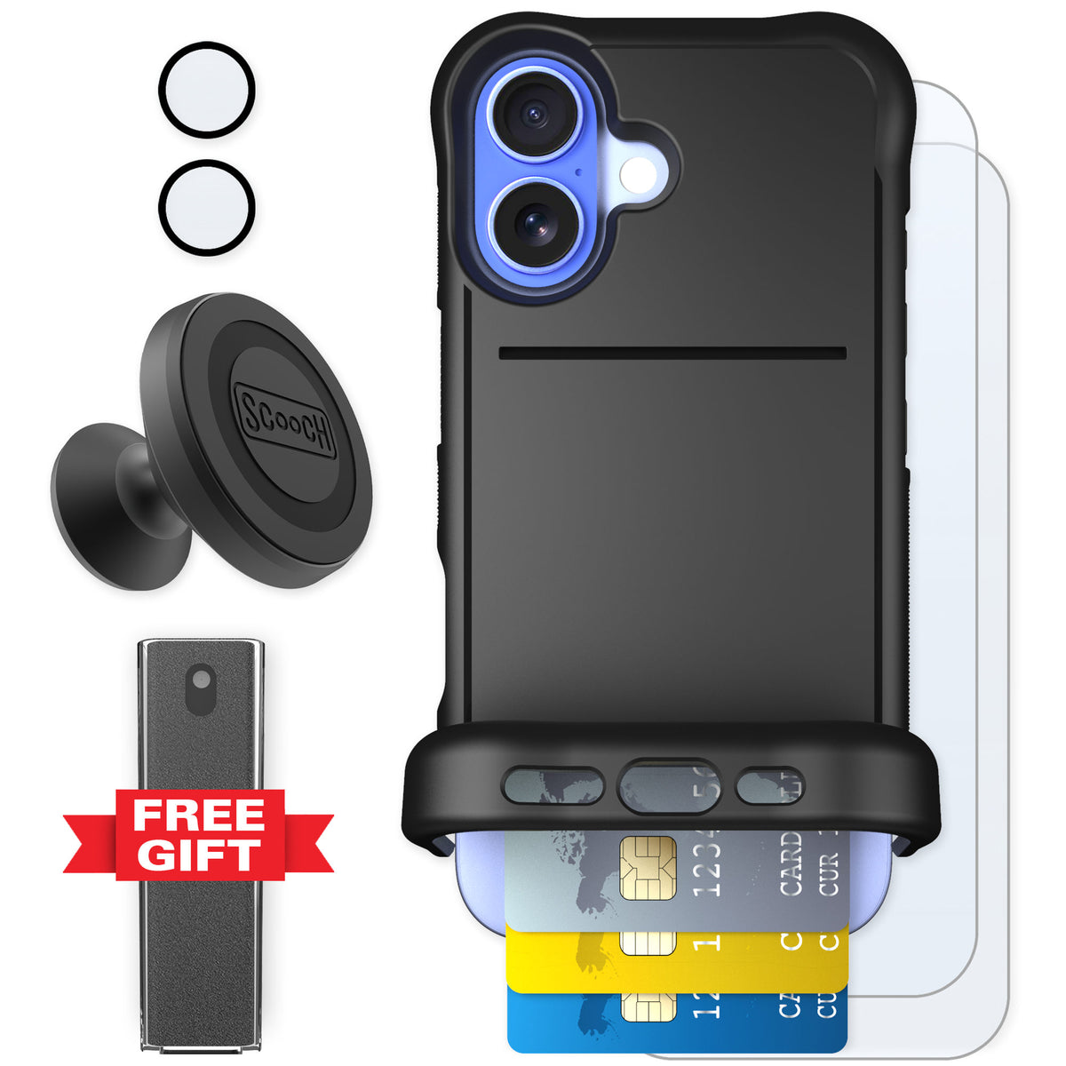 Scooch Wingmate Black for iPhone 16 — Defender Bundle