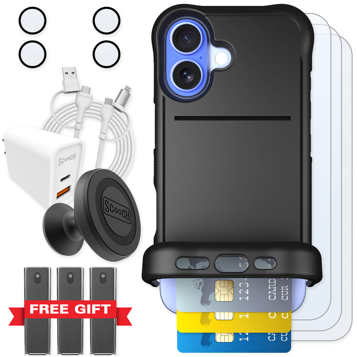 Scooch Wingmate Black for iPhone 16 — Ultimate Bundle