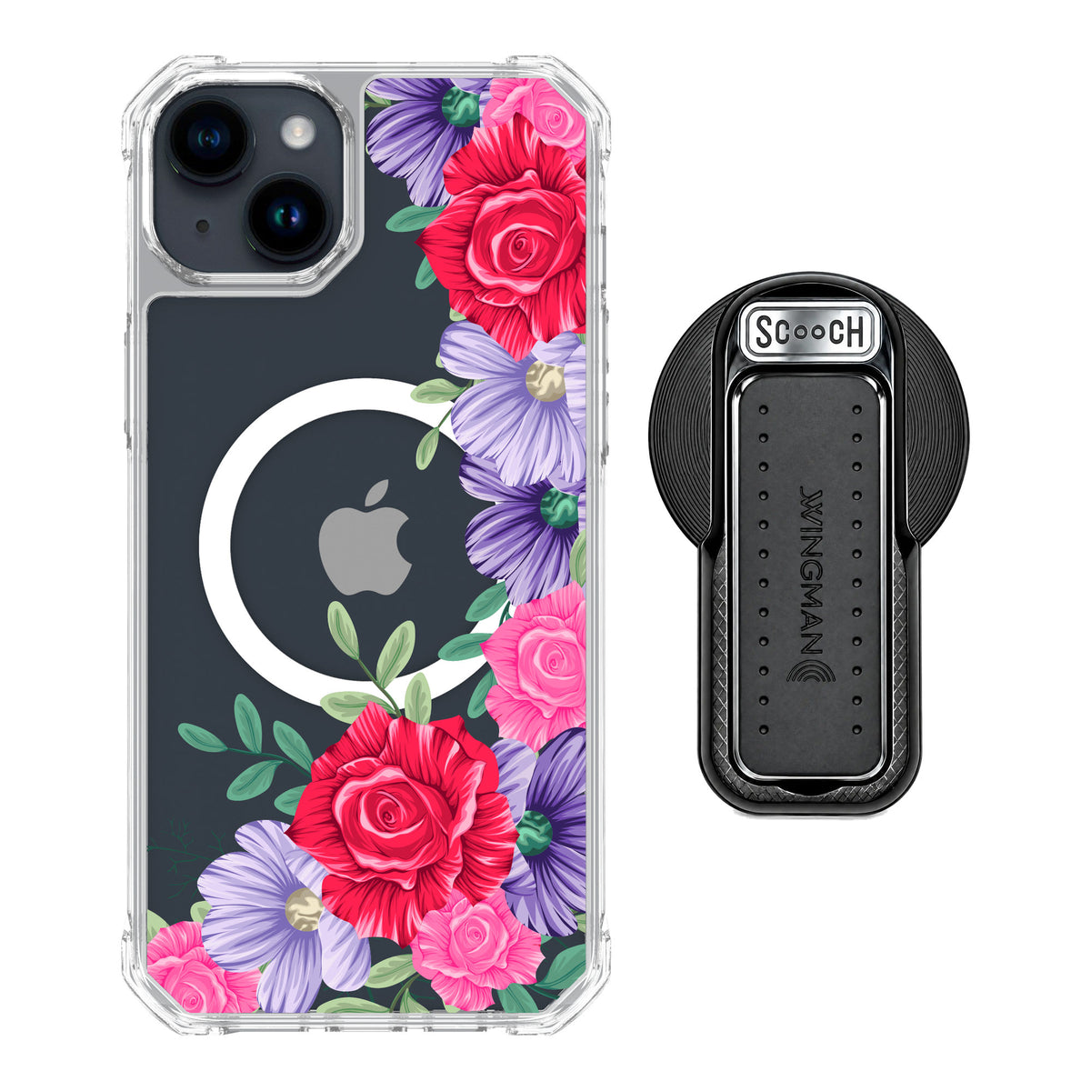 Scooch MagCase Spring Blossom for iPhone 15 Plus — MagSafe Wingback Bundle - Black