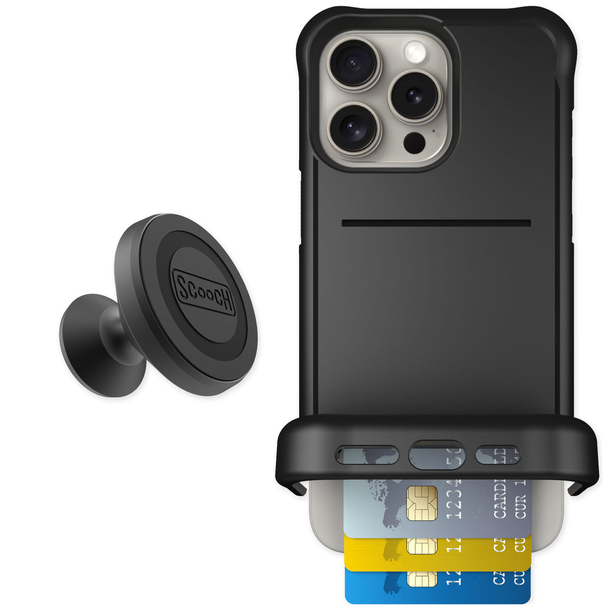 Scooch Wingmate Black for iPhone 15 Pro Max — Starter Bundle