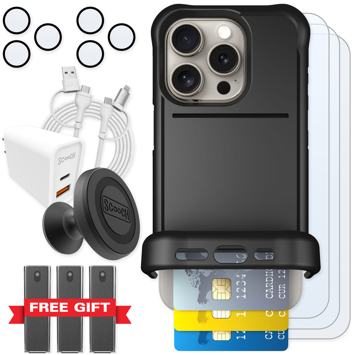Scooch Wingmate Black for iPhone 15 Pro — Ultimate Bundle