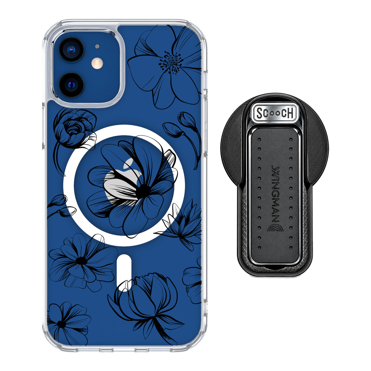 Scooch MagCase Vintage Flowers for iPhone 12 Pro — MagSafe Wingback Bundle - Black