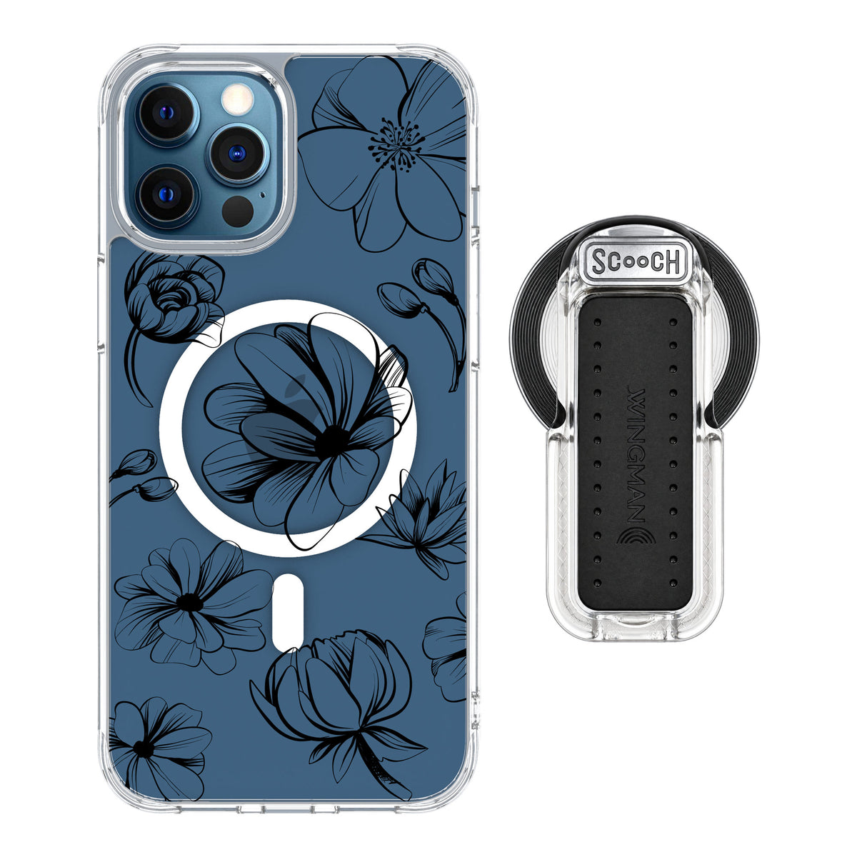 Scooch MagCase Vintage Flowers for iPhone 12 Pro Max — MagSafe Wingback Bundle - Clear