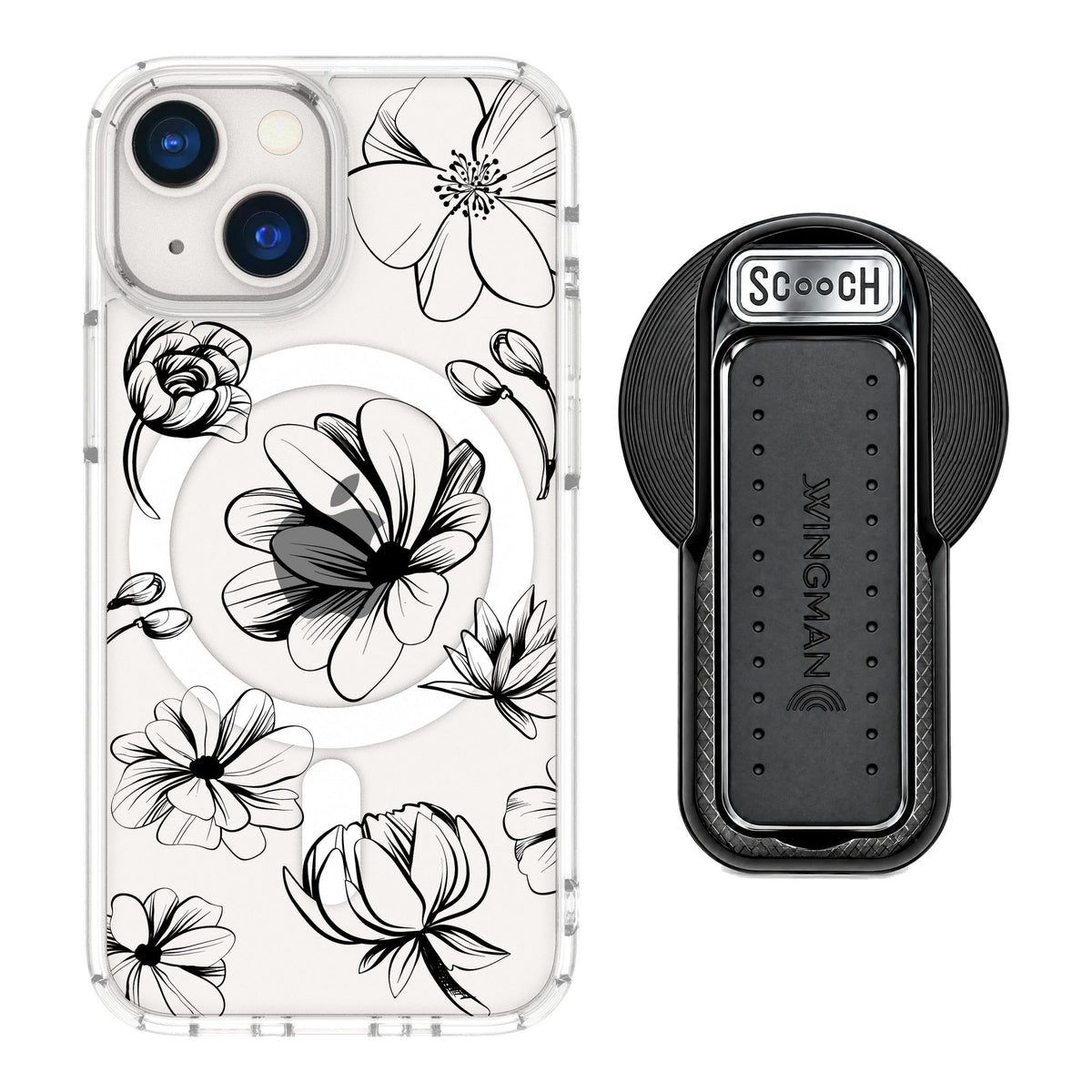 Scooch MagCase Vintage Flowers for iPhone 13 mini — MagSafe Wingback Bundle - Black