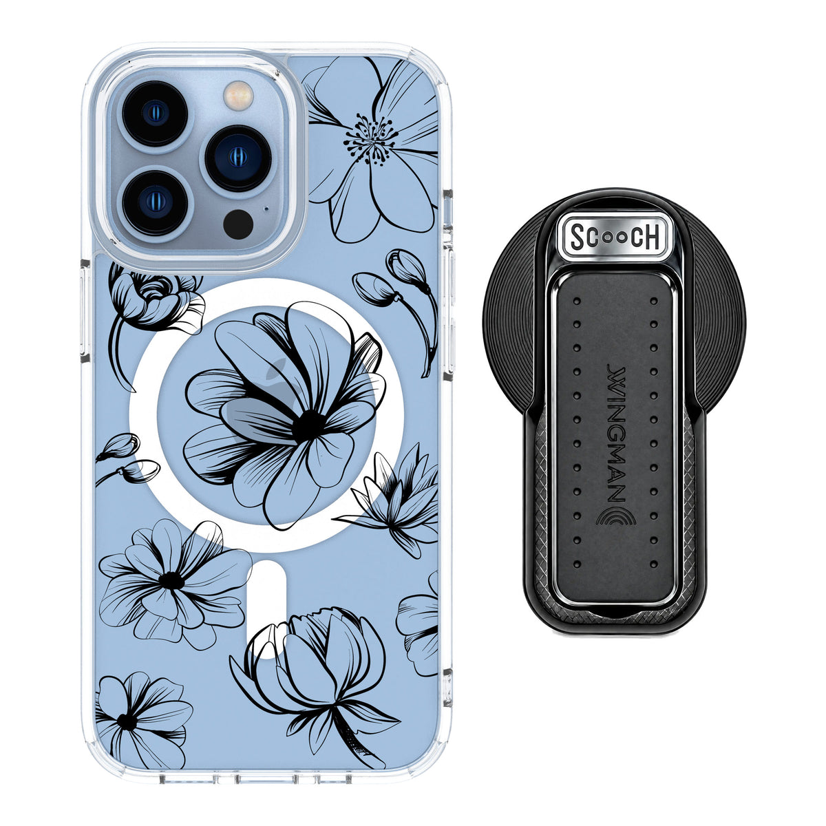 Scooch MagCase Vintage Flowers for iPhone 13 Pro — MagSafe Wingback Bundle - Black