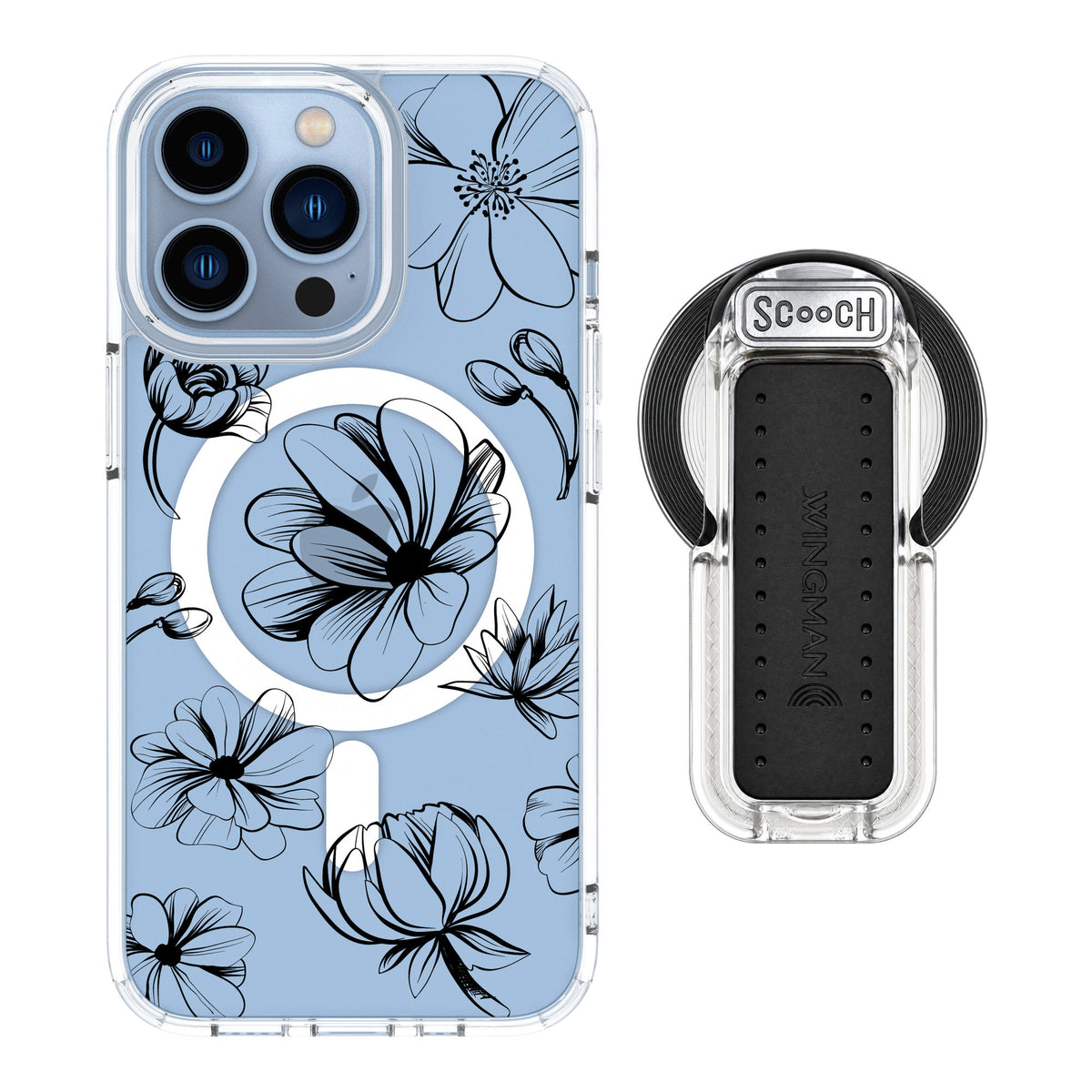 Scooch MagCase Vintage Flowers for iPhone 13 Pro — MagSafe Wingback Bundle - Clear