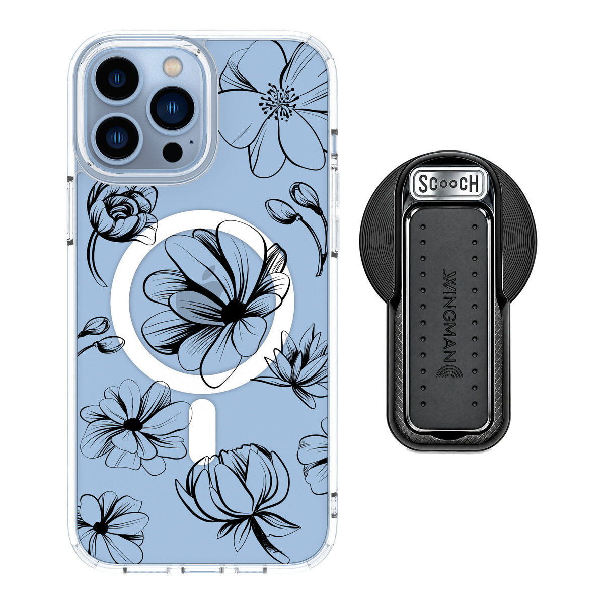 Scooch MagCase Vintage Flowers for iPhone 13 Pro Max — MagSafe Wingback Bundle - Black