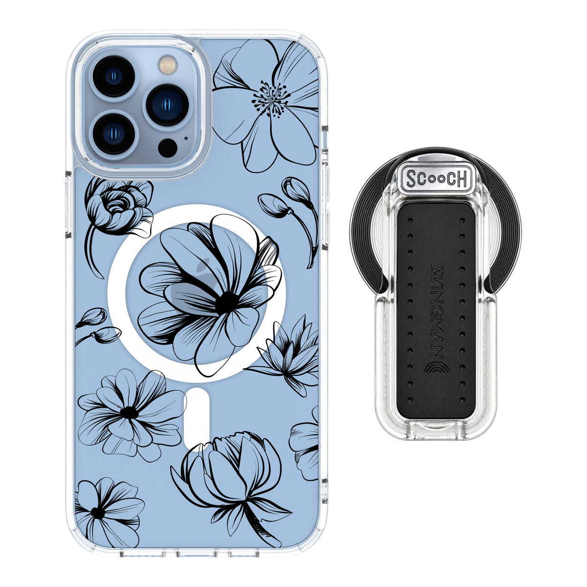 Scooch MagCase Vintage Flowers for iPhone 13 Pro Max — MagSafe Wingback Bundle - Clear