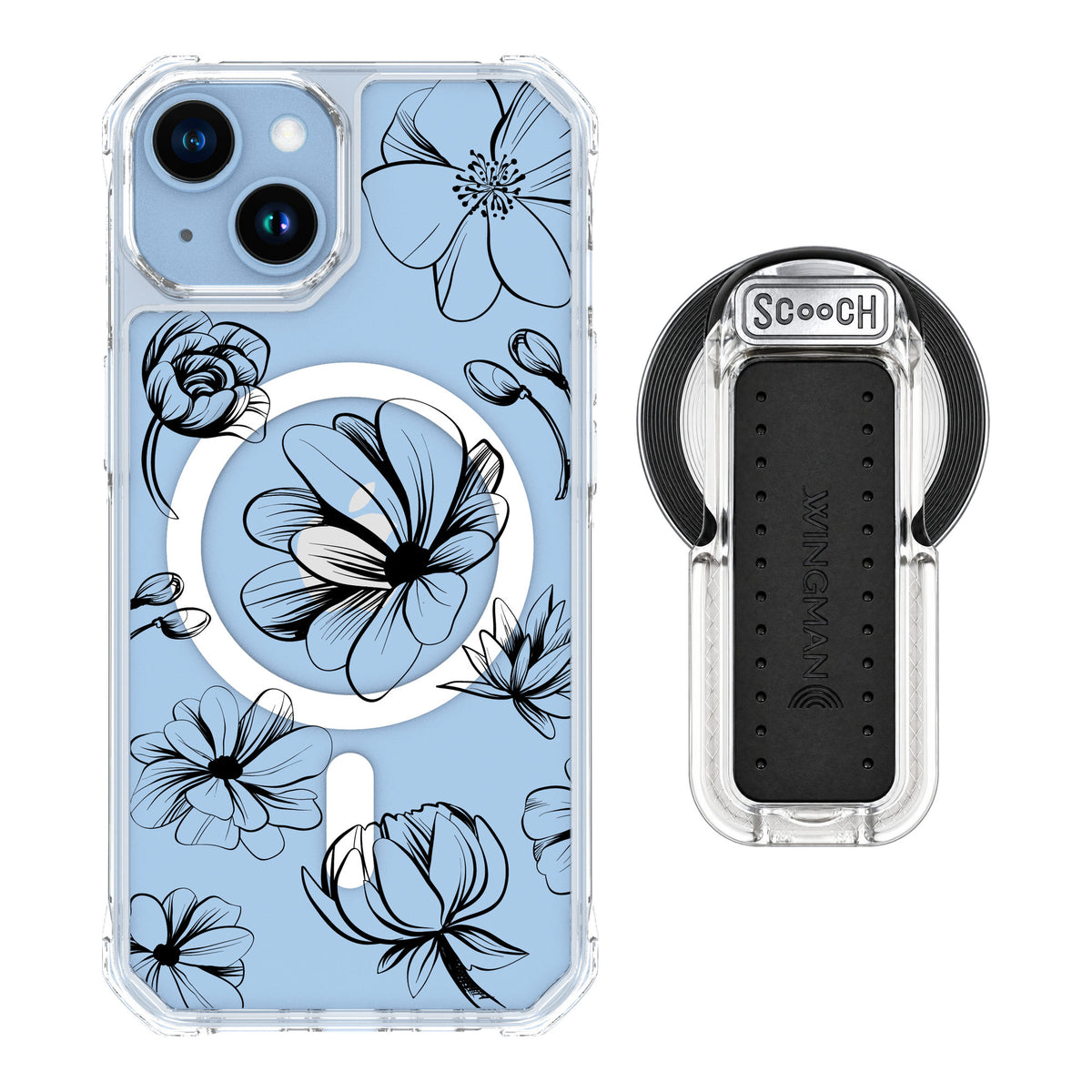 Scooch MagCase Vintage Flowers for iPhone 14 — MagSafe Wingback Bundle - Clear