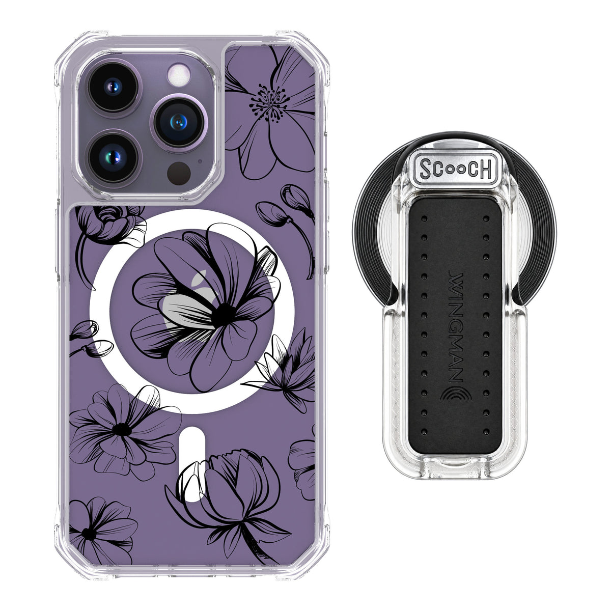 Scooch MagCase Vintage Flowers for iPhone 14 Pro — MagSafe Wingback Bundle - Clear