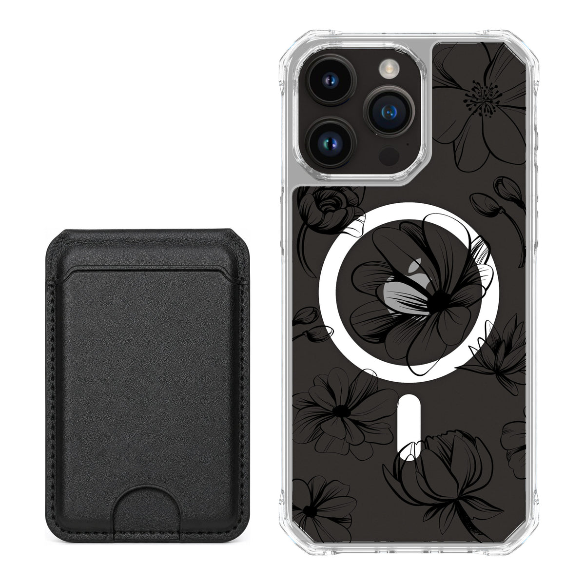 Scooch MagCase Vintage Flowers for iPhone 15 Pro Max — Black MagWallet Bundle