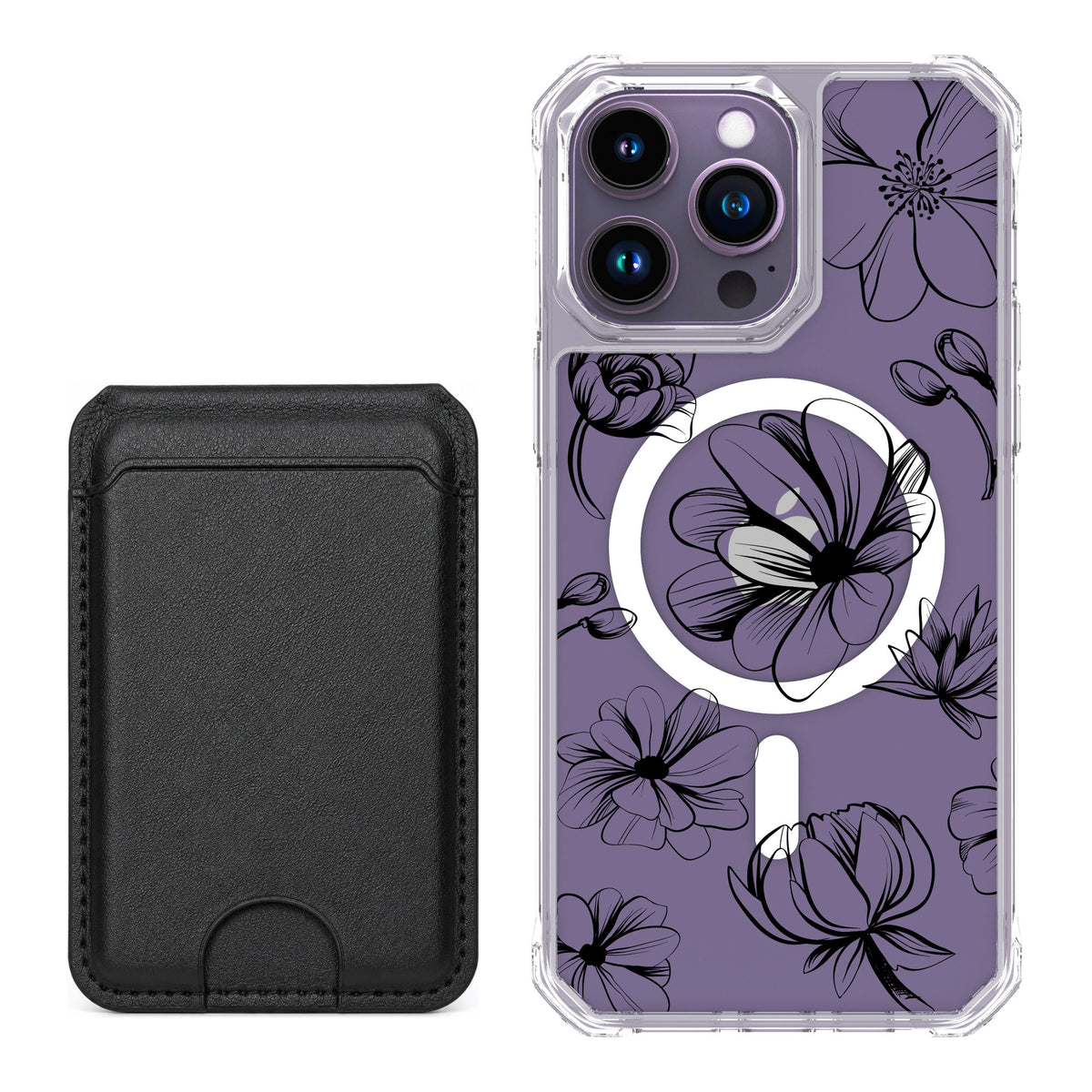 Scooch MagCase Vintage Flowers for iPhone 14 Pro Max — Black MagWallet Bundle