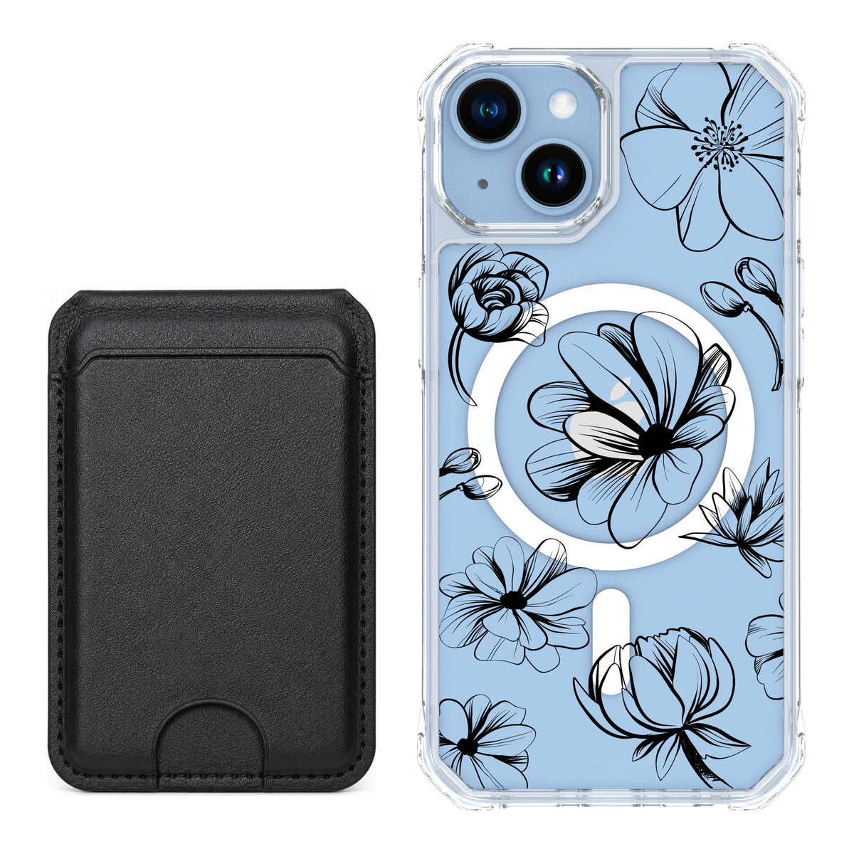 Scooch MagCase Vintage Flowers for iPhone 14 — Black MagWallet Bundle