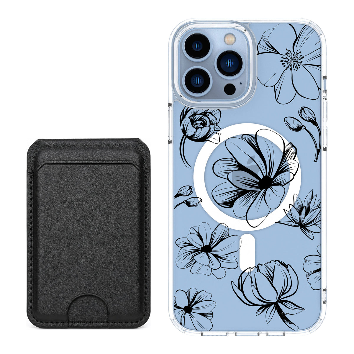 Scooch MagCase Vintage Flowers for iPhone 13 Pro Max — Black MagWallet Bundle
