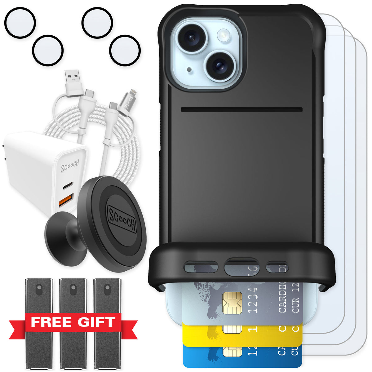 Scooch Wingmate Black for iPhone 15 — Ultimate Bundle
