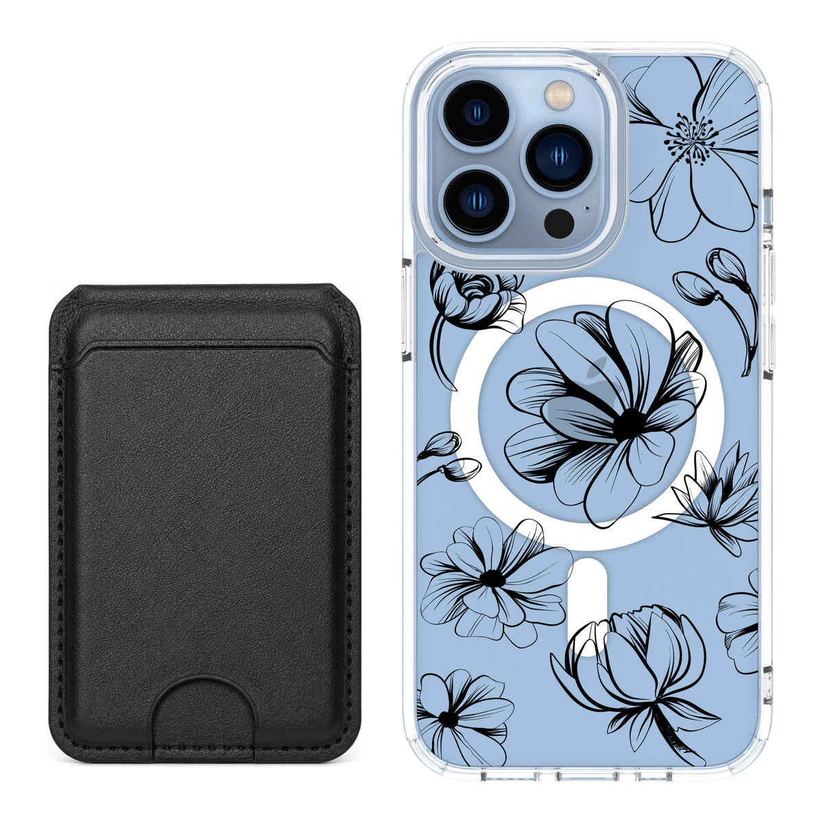 Scooch MagCase Vintage Flowers for iPhone 13 Pro — Black MagWallet Bundle