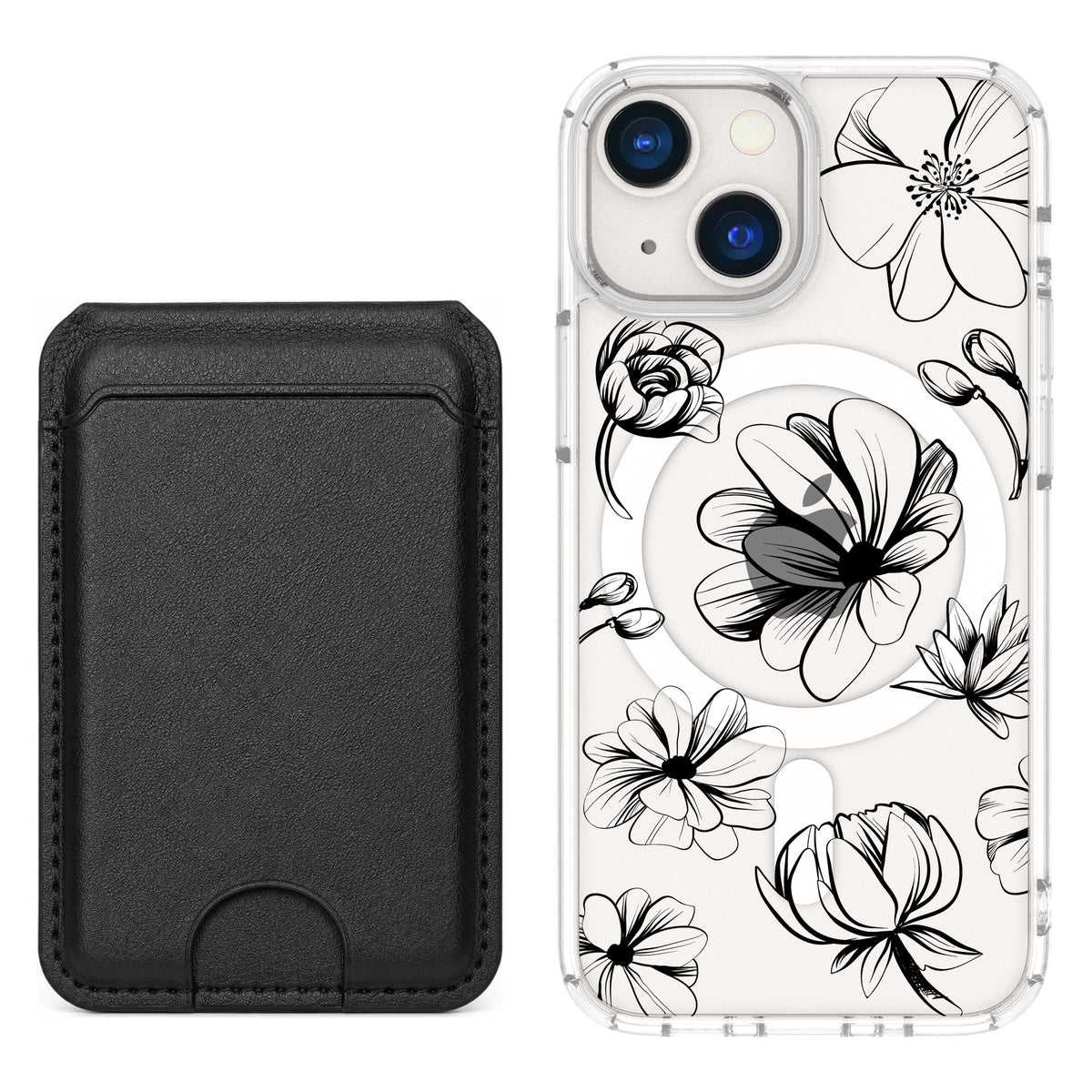 Scooch MagCase Vintage Flowers for iPhone 13 mini — Black MagWallet Bundle