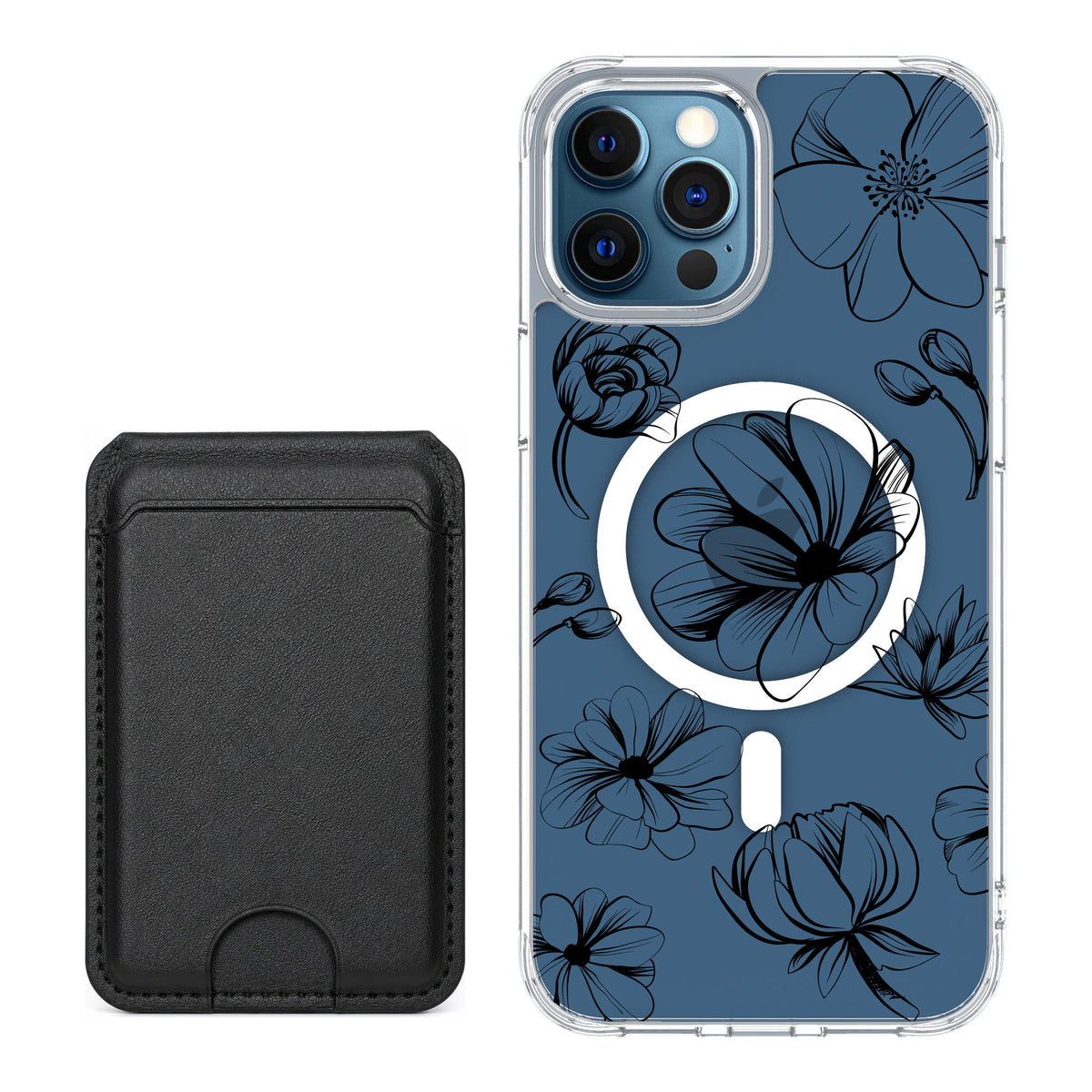 Scooch MagCase Vintage Flowers for iPhone 12 Pro Max — Black MagWallet Bundle