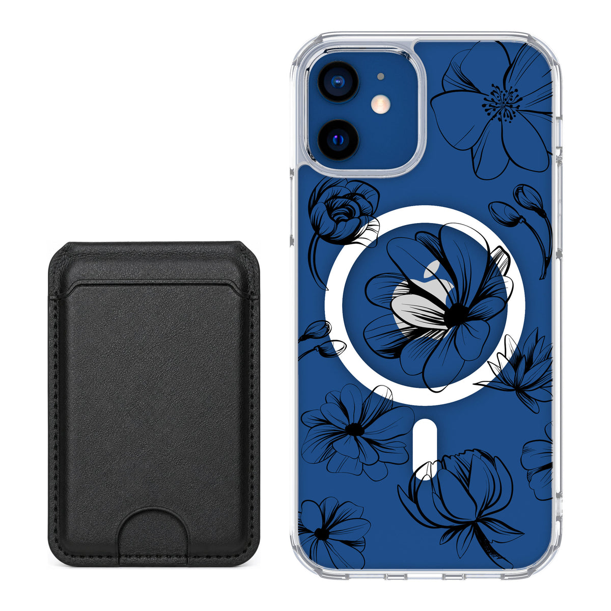 Scooch MagCase Vintage Flowers for iPhone 12 Pro — Black MagWallet Bundle