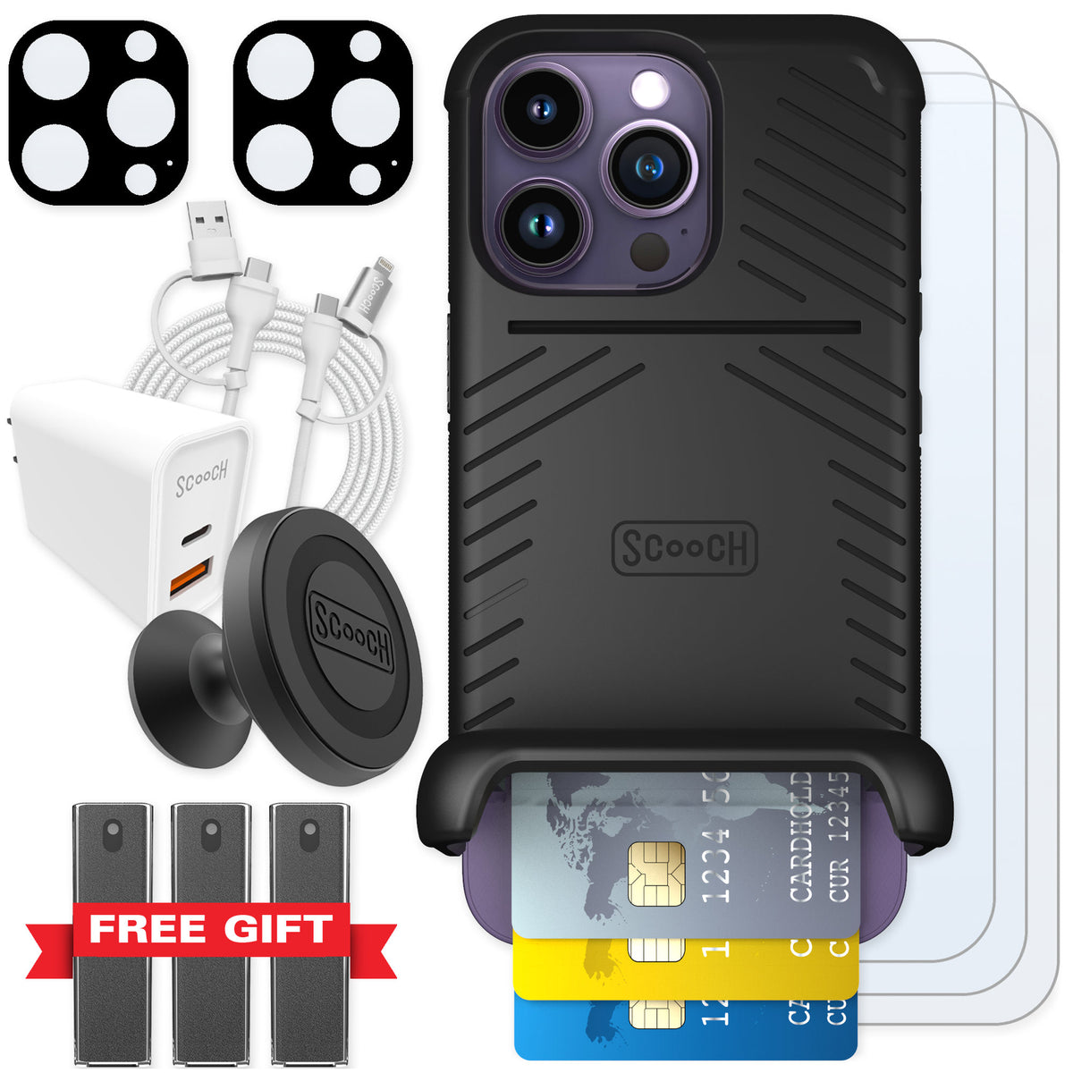 Scooch Wingmate Black for iPhone 14 Pro — Ultimate Bundle